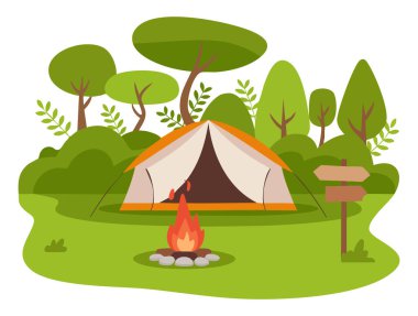 Gezici doğa keşfi ve yürüyüş temalı grafik tasarımı için uygun açık hava macera çadır turist kamp kamp kamp kamp kamp kamp kamp tatil illüstrasyonu