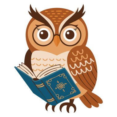 Baykuş, çizgi film karakteri emoji orman kuş vektör çizimi eğitim için ideal insan davranışlarını gösteriyor.