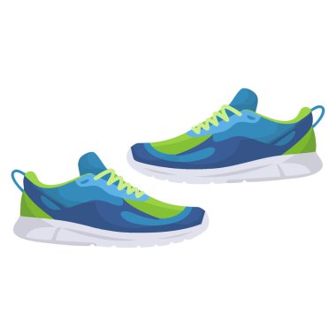 Bir çift mavi atletik ayakkabı vektör illüstrasyonu beyaz arka planda izole edilmiş spor ekipmanları çalıştırmak ve temalı tasarım projeleri için ideal