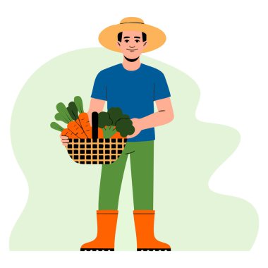 Çiftçi çiftçiliğinin bahçe vektör illüstrasyonunda çalışan insanlar tarımsal yaşam tarzı ve yetiştirme temalı yaratıcı tasarımlar için uygun tarım ürünleri hasat ediyorlar