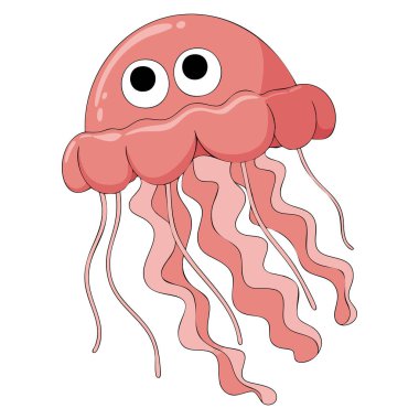 Beyaz arka plan illüstrasyon vektör tarzında pembe denizanası deniz altı tasarımları için mükemmel su altı temalı sanat eserleri eğitici veya dekoratif