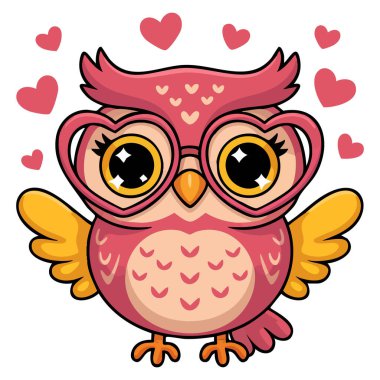 Aşık pembe baykuş, sevimli emoji düz vektör karikatür stili romantik tasarım kartları sosyal medya ve şirin temalı sanat eserleri için idealdir.