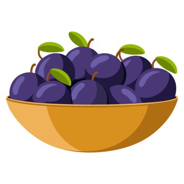 Beyaz zemin üzerinde izole edilmiş bir kase vektör illüstrasyonundaki erikler yemek paketleme mutfak tarifi tasarımı veya meyve temalı yaratıcı proje için mükemmeldir.