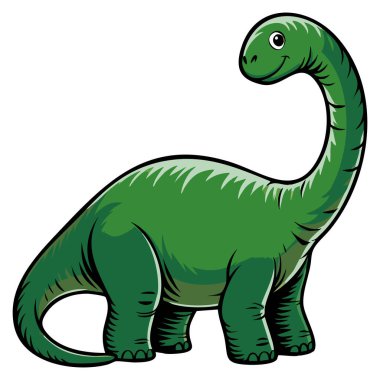 Beyaz arka planda izole edilmiş bir dinozor brontozoru. Çocuklar için mükemmel bir tasarım. Hayvan çizgi filmi ve tarih öncesi temalı sanat eserleri.
