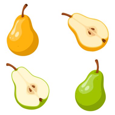 Soyut grafik simgesi logosu. Olgun renkli armut dilimlenmiş yarı vektör deseni. Doğal tasarım için uygun.