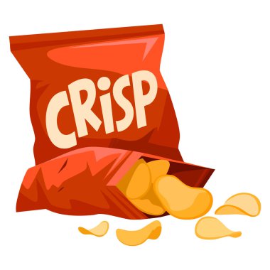 Kırmızı paket patates cipsi çerez vektör çizimi beyaz zemin üzerinde izole gıda paketleme ürün etiketi veya aperatif temalı tasarım için mükemmel