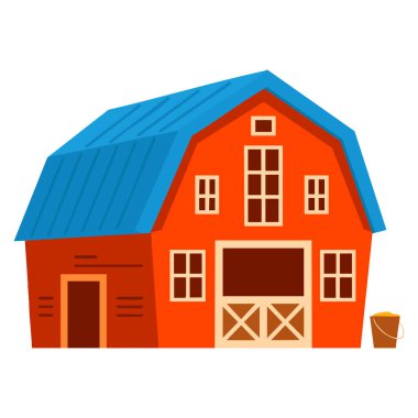 Kırmızı ahır geleneksel Amerikan tarımsal yapı karikatür tarzı vektör çizimi çiftlik mimarisi ve tarım tasarımları için idealdir