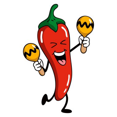 Kırmızı kırmızı biber mutlu insancıl çizgi film vektör çizimi ve marakas festival için ideal eğlence temalı yaratıcı tasarımlar.