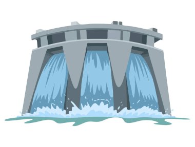 Baraj suyu vektör çizimine damlıyor. Doğal manzara için mükemmel. Hidroelektrik yönetim ve su temalı yaratıcı tasarım.