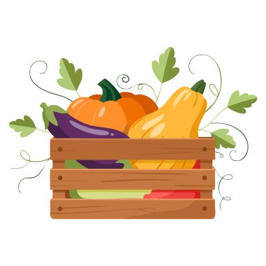 Sepet taşıyıcı illüstrasyondaki olgun tarım ürünleri hasat kutlama çiftliği için idealdir. Sonbahar sezonu ve organik doğadan esinlenilmiştir.