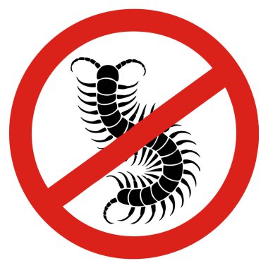 Scolopendra zararlı böcek yasaklama işaretleri beyaz arkaplan üzerindeki vektör çizelgesi böcek ilaçlama servisi ve uyarı temalı tasarımlar için mükemmeldir