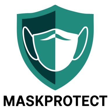 Sağlık hizmetleri markalaşma kampanyası ve tıbbi farkındalık projeleri için mükemmel virüse karşı önleyici tedbirlere uygun maske vektör logo şablonuna sahip kalkan