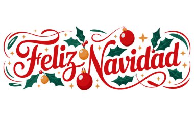 İspanyol metni Feliz Navidad mutlu noeller vektör illüstrasyonu bayram kutlaması için ideal kış sanat eserleri ve dekoratif mevsimlik temalar