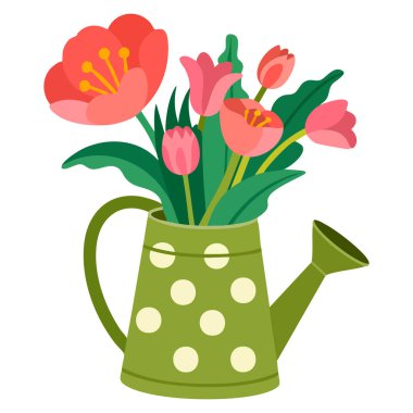 Çiçeklerin sulamada bahar vektör bileşimi çiçek açan mevsimlik bahçe dekorasyonu ve yaratıcı illüstrasyon projeleri için mükemmel olabilir.