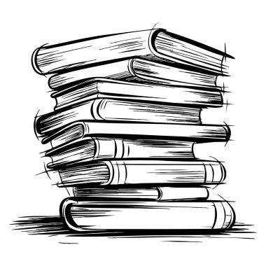 Kitap yığını, eğitim, kütüphane, okuma, öğrenme, akademik ve bilgi temalı yaratıcı tasarım projeleri için uygun el çizimi stili vektör ilüstrasyonu