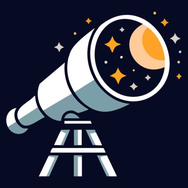 Teleskop ay vektör logosu dizaynı astronomi gece gökyüzü kimliği uzay keşfi teması ve bilim konsepti için uygun yıldız sembolü kullanılarak tasarlandı