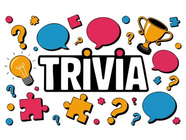 Konuşma baloncukları ile trivia temalı vektör soru işareti ampul ve ödül ikonları sosyal medya testi geceleri beyin oyunları ve eğlenceli gerçek illüstrasyonları için mükemmeldir