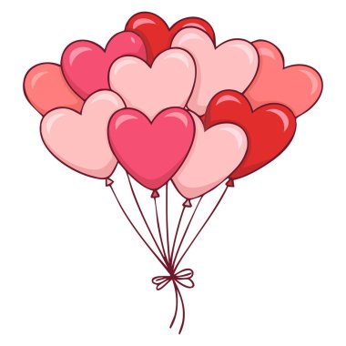 Beyaz arka planda kalp balonları olan Sevgililer Günü konsepti. Romantik kutlama görselleri için mükemmel bir şenlik dekorasyonu.