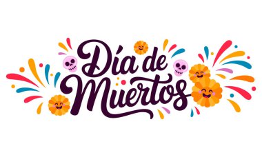 Vector Illustration dia de Muertos, İspanyol metinlerinde kültürel bayram dekorasyonu için ideal. Meksika kutlaması ve geleneksel festival sanat eserleri için.