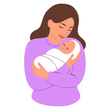 Vektör illüstrasyon annesi kucağında bebeği aile sevgisini gösteriyor ve ebeveynlik temaları duygusal sanat eserleri ve aile odaklı tasarım için ideal.