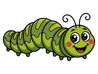 Çizgi film tarzında şirin yeşil tırtılın vektör illüstrasyonu çocuk için ideal eğitici görseller oyuncu çizgi film karakterleri ya da dekoratif tasarımlar için