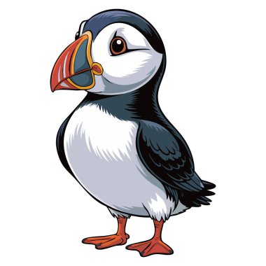 Siyah ve beyaz tüylü ve büyük gagalı şirin martı kutup hayvanlarının vektör çizimi vahşi yaşam çizgi filmi doğa eğitimi ve hayvan temalı sanat eserleri için mükemmel.
