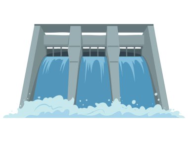 Çevresel hidroelektrik doğa manzarası ve su kaynakları temalı sanat eserleri için uygun su göle damlayan baraj rezervuarının vektör çizimi