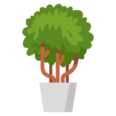 Ofis odası ev bitkisi dekorasyonu iç tasarım ve ev dekorasyonu projeleri için uygun beyaz tenceredeki her zaman yeşil olan ağaç kutucuğunun vektör çizimi