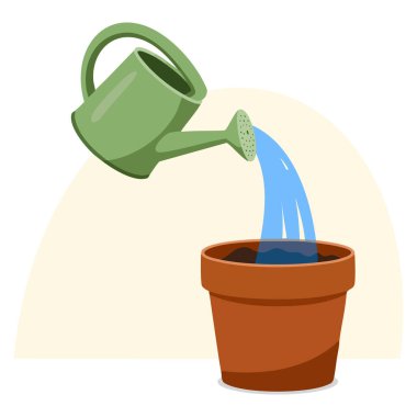 Bahçe fıskiyesinin, bahçe sulama amaçlı çevre dostu peyzajı ya da dekoratif doğa temalı tasarımları için uygun bir bitki kabı ile vektör illüstrasyonu