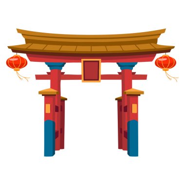 Shinto Tapınağı ve Çin mimarisine girişi simgeleyen kapının vektör çizimi kültürel tasarım tarihi simgeler ve dekorasyon için idealdir.