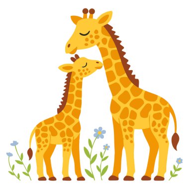 Anne ve bebek sevimli camelopard çizgi filmi ile zürafa ailesinin vektör çizimi vahşi yaşam eğitim ailesi ve hayvan temalı yaratıcı tasarımlar için ideal