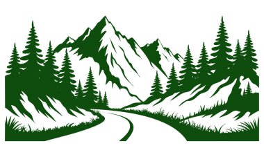 El çizimi dağların ve çam ağaçlarının vektör çizimi sanat minimalist tasarım doğa temalı sanat eserleri ve arka planlar için uygundur