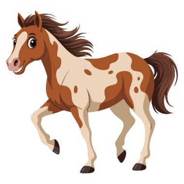 Hayvan temalı sanat grafikleri için ideal kahverengi ve beyaz kürklü atın vektör illüstrasyonu. Doğal doğa görselleri veya çiftlik tasarımı.