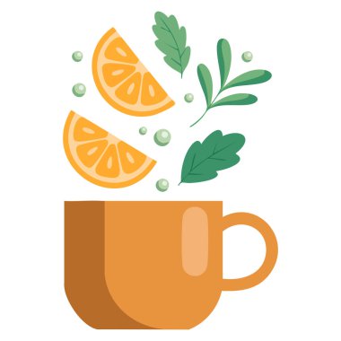 Mavi fincanlı limon çayının vektör çizimi düz parlak renkli içecek mutfak içeceği ve mutfak temalı yaratıcı sanat eserleri için ideal çizim.