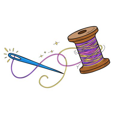 İğne ve iplik çizim biçimi vektör çizimi tekstil DIY projesi veya eğitici yaratıcı sanat çalışması için uygun izole edilmiş