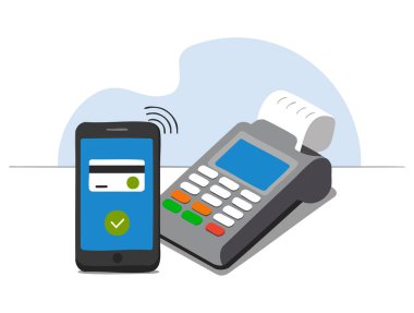 Satış, e-ticaret, bankacılık ve fintech uygulama tasarım kavramları için mükemmel akıllı telefon ve kredi kartı kullanılarak NFC mobil ödemesinin vektör çizimi