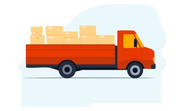 Lojistik taşımacılık ve ticari araç tasarım konseptleri veya iş temalı sanat eserleri için ideal açık güverte kargo kamyonunun vektör çizimi