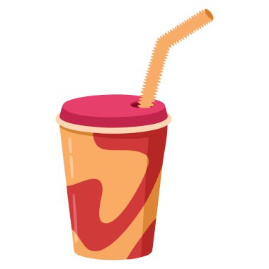 Gazoz suyu veya fast food ambalajlama restoranı menüsü için ideal milkshake içeceği ya da temalı sanat eserleri için saman ile kağıt bardakların vektör ilülasyonu