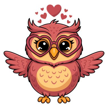Aşk içindeki pembe baykuşun temsili sevimli emoji düz çizgi film stili tebrik kartları için uygun romantik tasarımlar sosyal medya ve sevimli projeler için izole edilmiş bir simge.