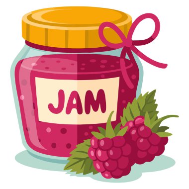 Böğürtlen ziyafeti kavanozundaki ahududu reçelinin vektör çizimi beyaz arka planda izole edilmiş tatlı yemek paketleme mutfağı veya tarif temalı sanat eseri için idealdir.