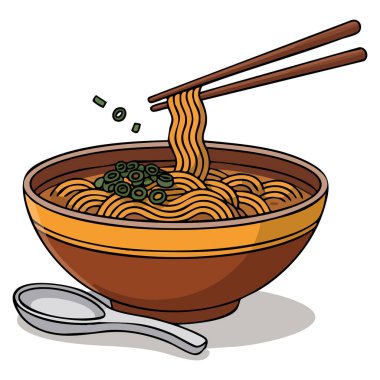 Ramen eriştesinin hazır yemek çubuklarıyla sunumu Asya mutfağı fast food ambalaj menüsü tasarımı veya mutfak yaratıcı sanat kavramları için idealdir