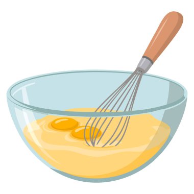 Tabaktaki çiğ yumurtanın vektör çizimi mutfak pişirme hazırlığı ya da yemek temalı sanat tasarımı için mükemmel çırpma kabı.