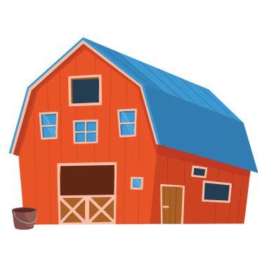 Kırmızı ahırı temsil eden geleneksel Amerikan kırsal tarım binası karikatür tarzı çiftlik kırsal ve kırsal temalı yaratıcı tasarımlar için mükemmel.