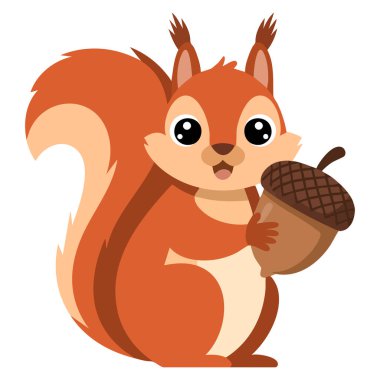 Kırmızı sincabın tüylü palamut kuyruklu çizgi film tarzının vektör çizimi orman hayvanı için ideal eğitici ya da dekoratif tasarımlar.