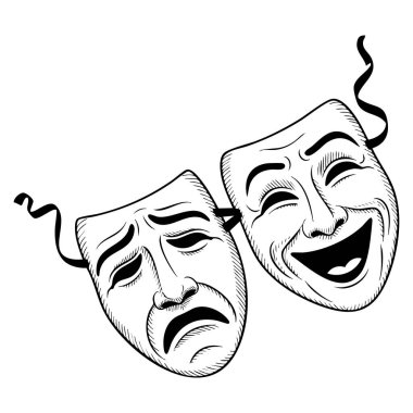 Robot resim stili tiyatro maskesinin vektör çizimi Yunan kostümüne uygun izole edilmiş tasarım geleneksel insan maskeleri web baskısı veya reklam sanat eserleri