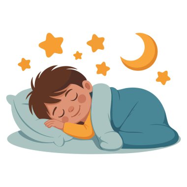 Çocuk eğitim kavramının fiil eylemini tasvir eden uyku sözcüğünün vektör çizimi çizgi film tarzında uyuyan sevimli bir çocuğun yer aldığı