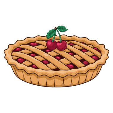 Beyaz arka planda izole edilmiş meyveli turta ile tatlı geleneksel vişneli turtanın vektör çizimi tatlı yemek pişirme veya aşçılık sanatı için idealdir