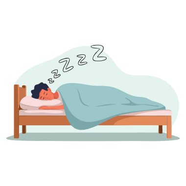 Yatakta uyuyan genç adamın vektör çizimi dinlenme yaşam tarzı yatak odası ya da iyi temalı yaratıcı tasarımlar için mükemmeldir.