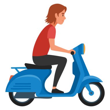 Scooter 'a binen genç kadının vektör çizimi günlük kıyafet çizgi film tarzı şehir yaşam tarzı ulaşım karakteri tasarımı veya yaratıcı sanat çalışmaları için idealdir.