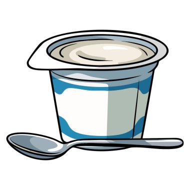 Beyaz doğal yoğurt plastik bardak ikonu vektör çizimi beyaz arka planda izole edilmiş lezzetli yoğurt paketleme mutfak malzemesi tasarımı için mükemmel.
